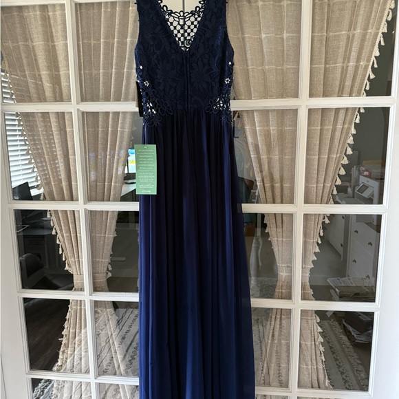 Chic Navy Lace Maxi Dress - Picture 2 of 2